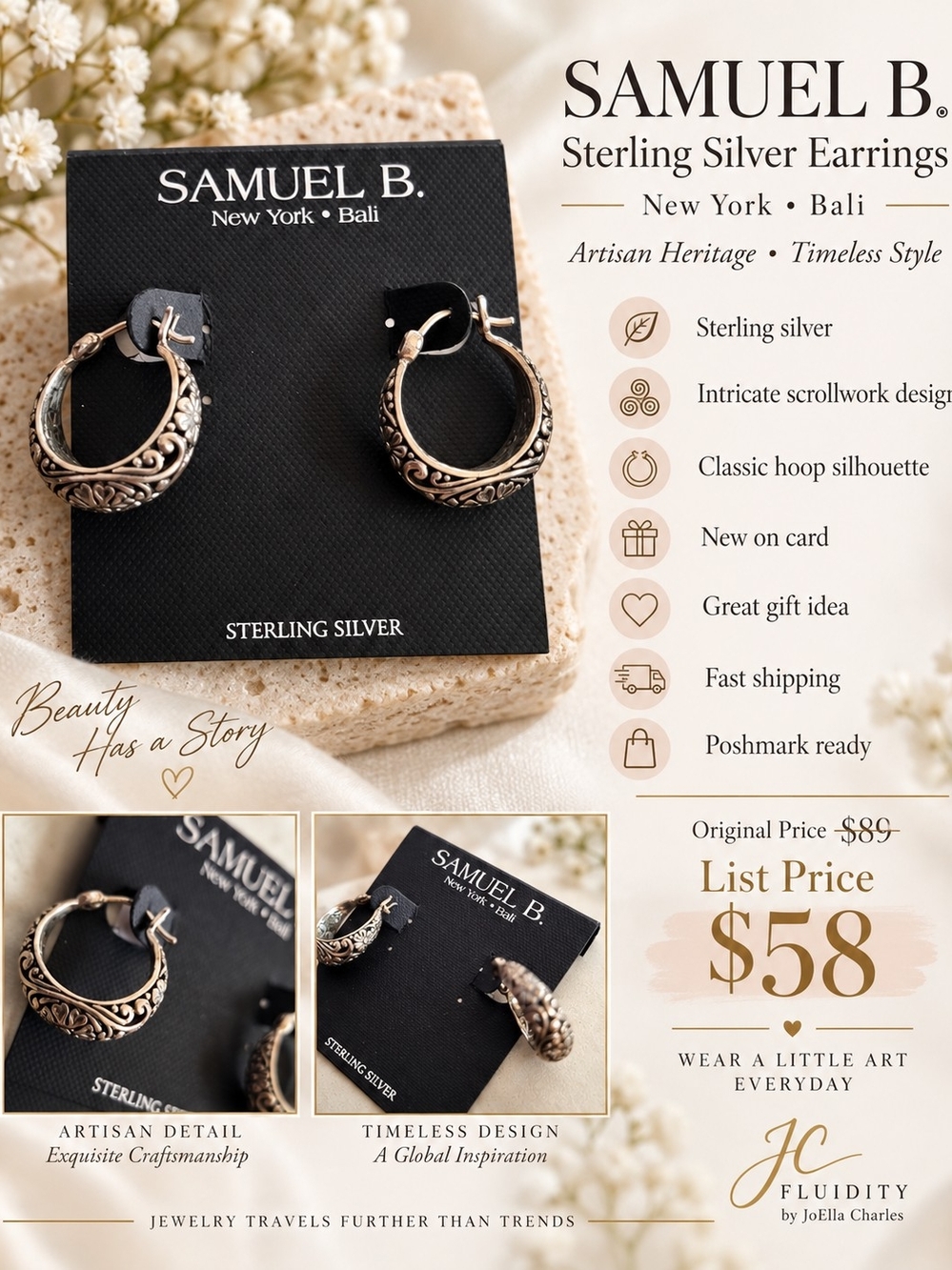Samuel B. Sterling Silver Hoop Earrings with Antique Patina